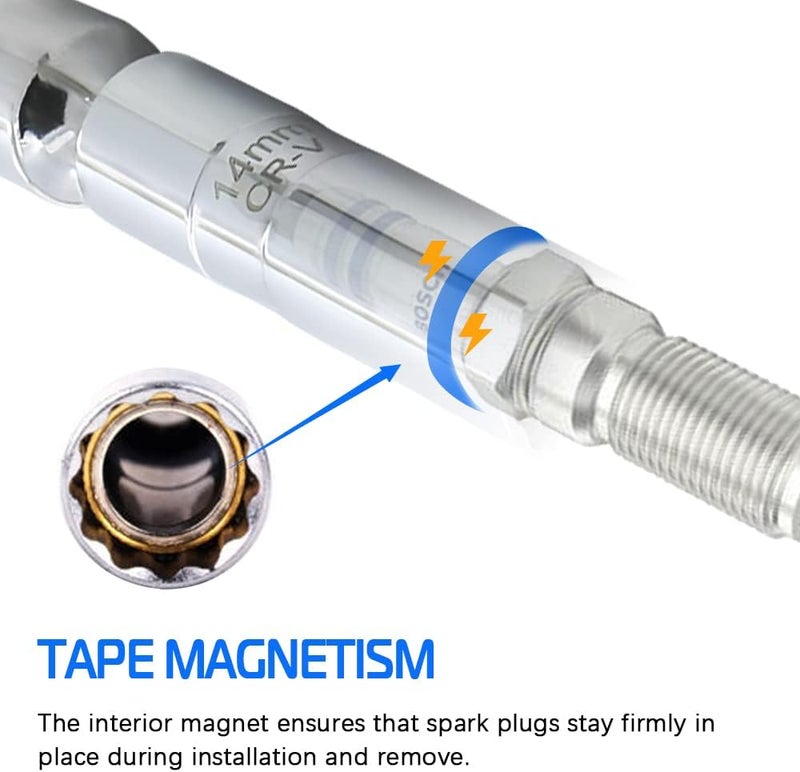 A ABIGAIL 14mm Thin Wall Swivel Magnetic Spark Plug Socket 3/8 Inch Drive 12-Point Spark Plug Socket Removal Tool Compatible with Motorcycle, Car, SUV, BMW, Nissan, Mini, Mercedes - Image 5